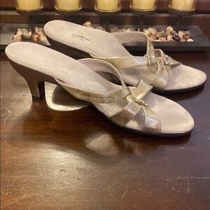 Silver Kitten Heel Sandals with Strap Detail